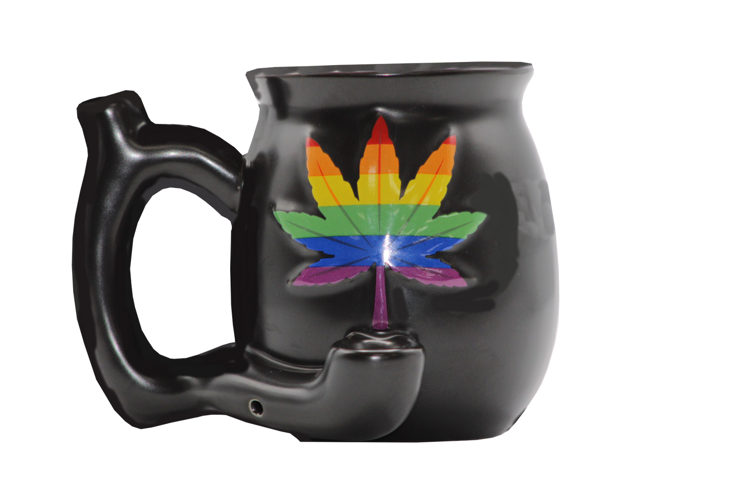 Matte Black Ceramic Mug Pipe With Leaf