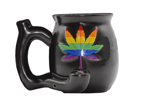 Matte Black Ceramic Mug Pipe With Leaf