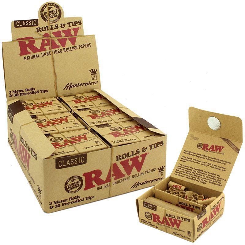 Raw - Masterpiece Rolling Paper Kingsize 1 1/4" - 24 ct. + Pre-Rolled TIps