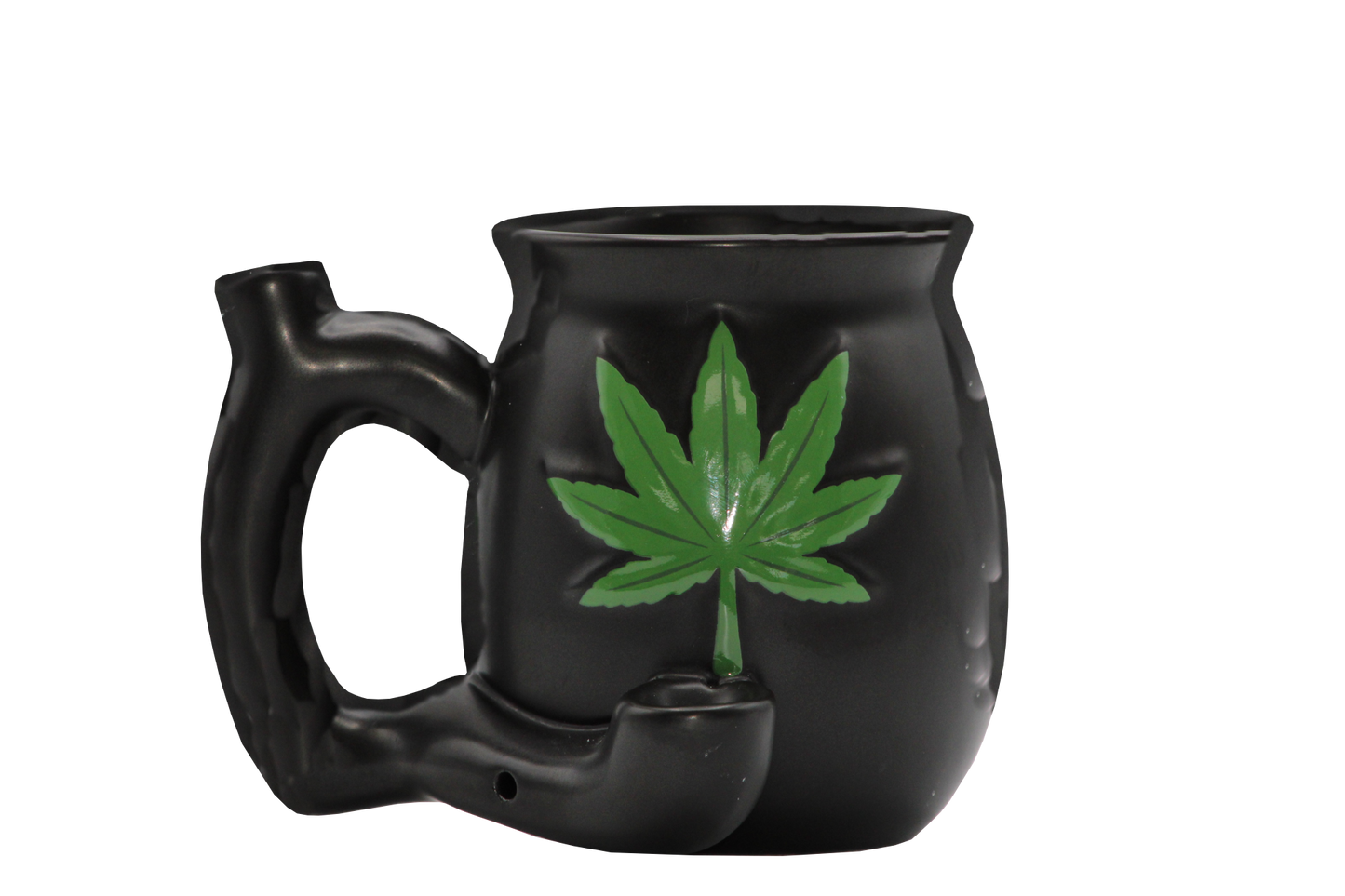 Matte Black Ceramic Mug Pipe With Leaf