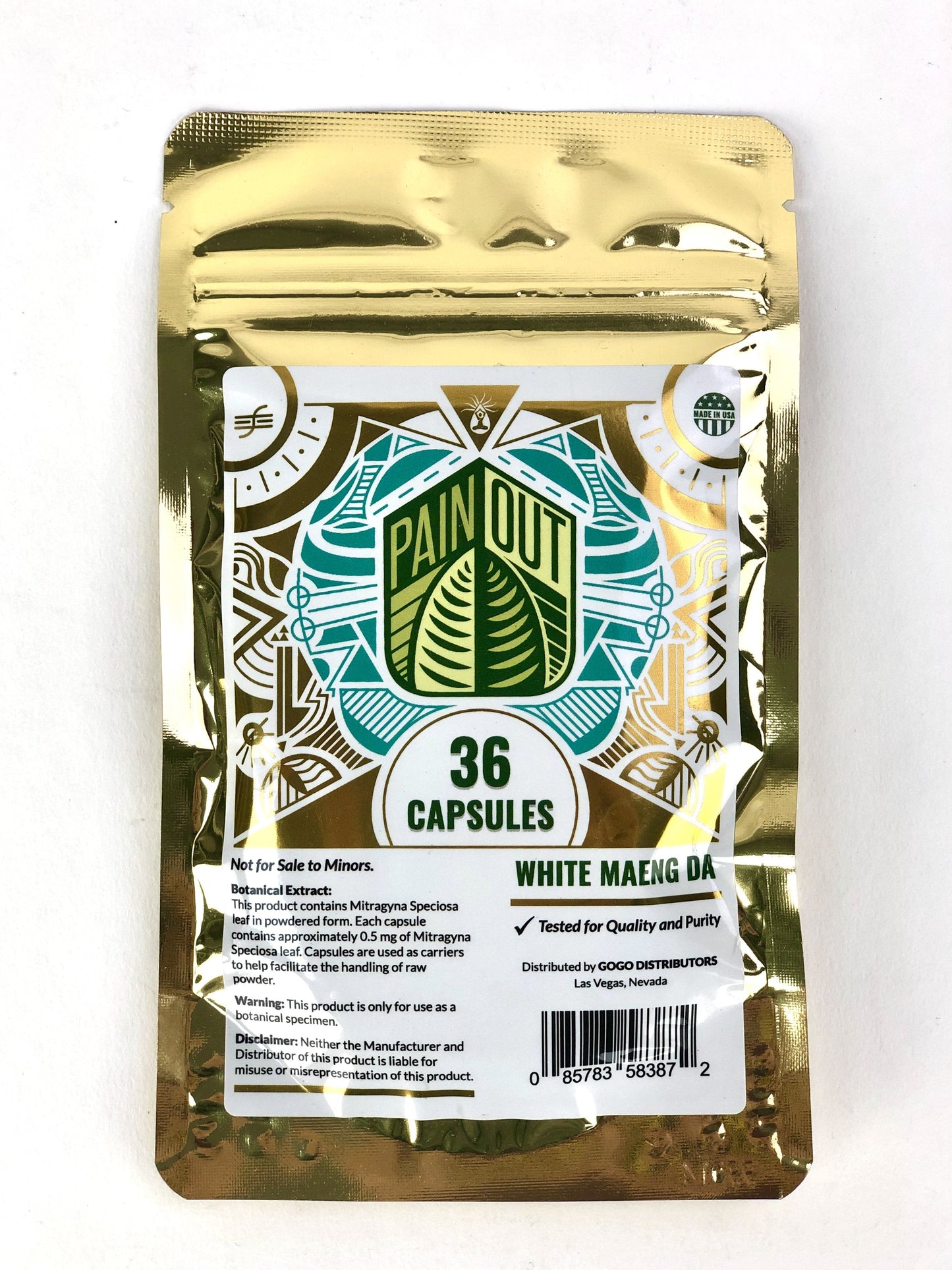 Pain Out - White Maeng Da Kratom - 36 Capsules