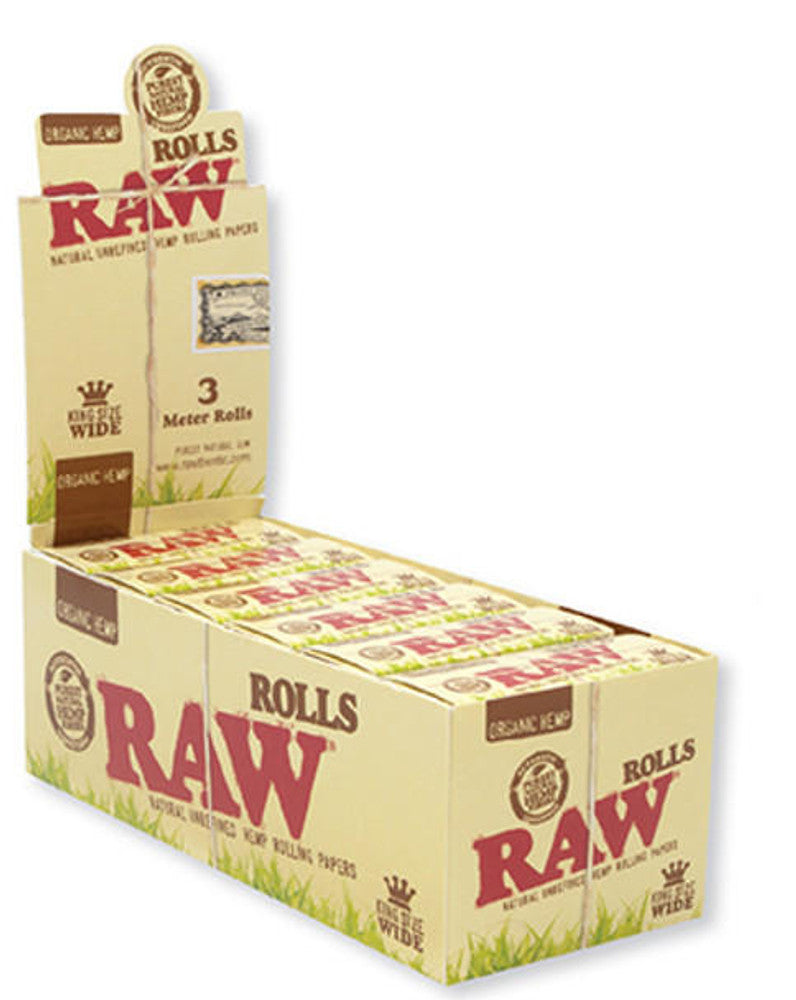 RAW - ORGANIC HEMP ROLLS KING SIZE WIDE 3 METER ROLLS - 12CT